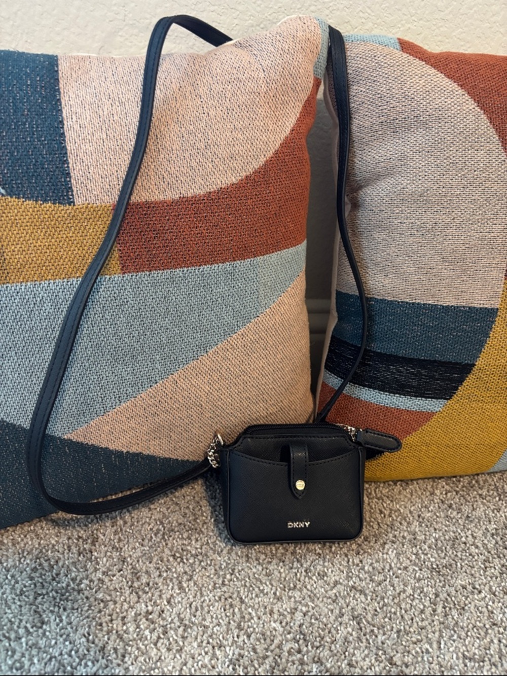DKNY Black Mini Pebbled Leather Mini Crossbody Bag with Gold Hardware